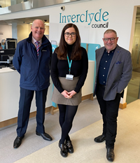 Inverclyde Council graduate Molly Doherty with Councillor Michael McCormick and Gavin McDonagh from Riverside Inverclyde.